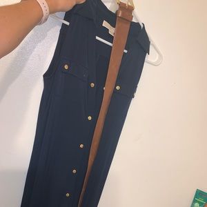 Long navy blue with gold buttons dress